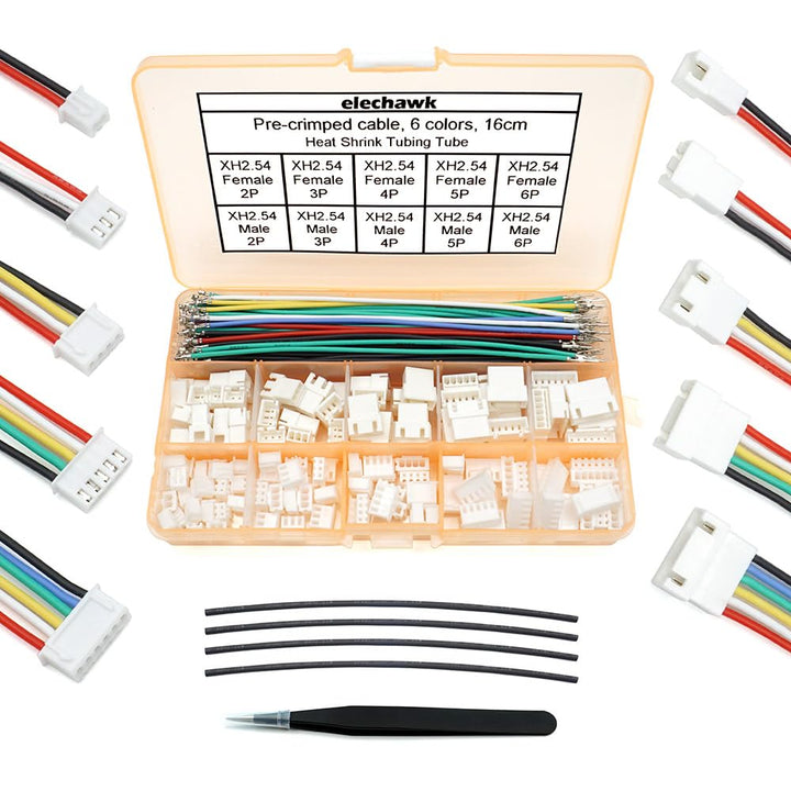 XH 2,54 mm Stecker-Set, JST XH kompatibel, 2,5 mm Rasterung, männlich, weiblich, Stecker und 22 AWG