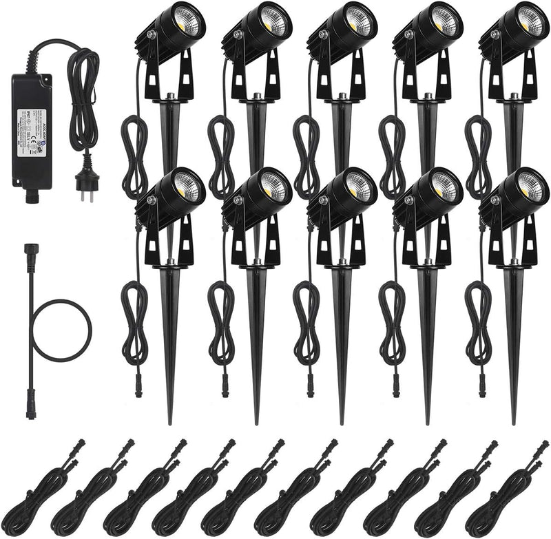 AIMHEIM 10er-Set LED Gartenbeleuchtung mit Erdspiess, 3W Gartenleuchte mit Stecker, 3750LM, P65 Wass