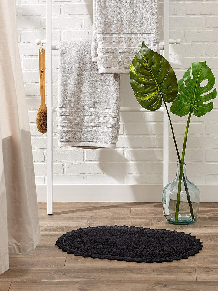 DII Crochet Collection Wende-Badematte, klein, oval, 43 x 61 cm, Schwarz 43 x 61 cm (Oval) Schwarz,