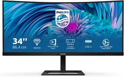 Philips 346E2CUAE - 34 Zoll WQHD Curved USB-C Docking Monitor (3440x1440, 75 Hz, HDMI, DisplayPort,