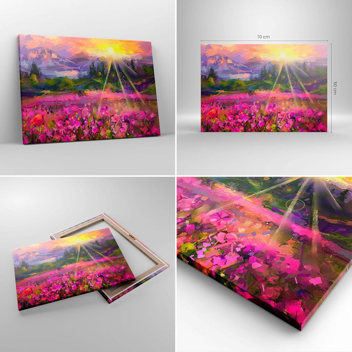 Bilder auf Leinwand Berge Blumen Blumen Leinwandbild mit Rahmen 70x50cm Wandbilder Dekoration Wohnzi