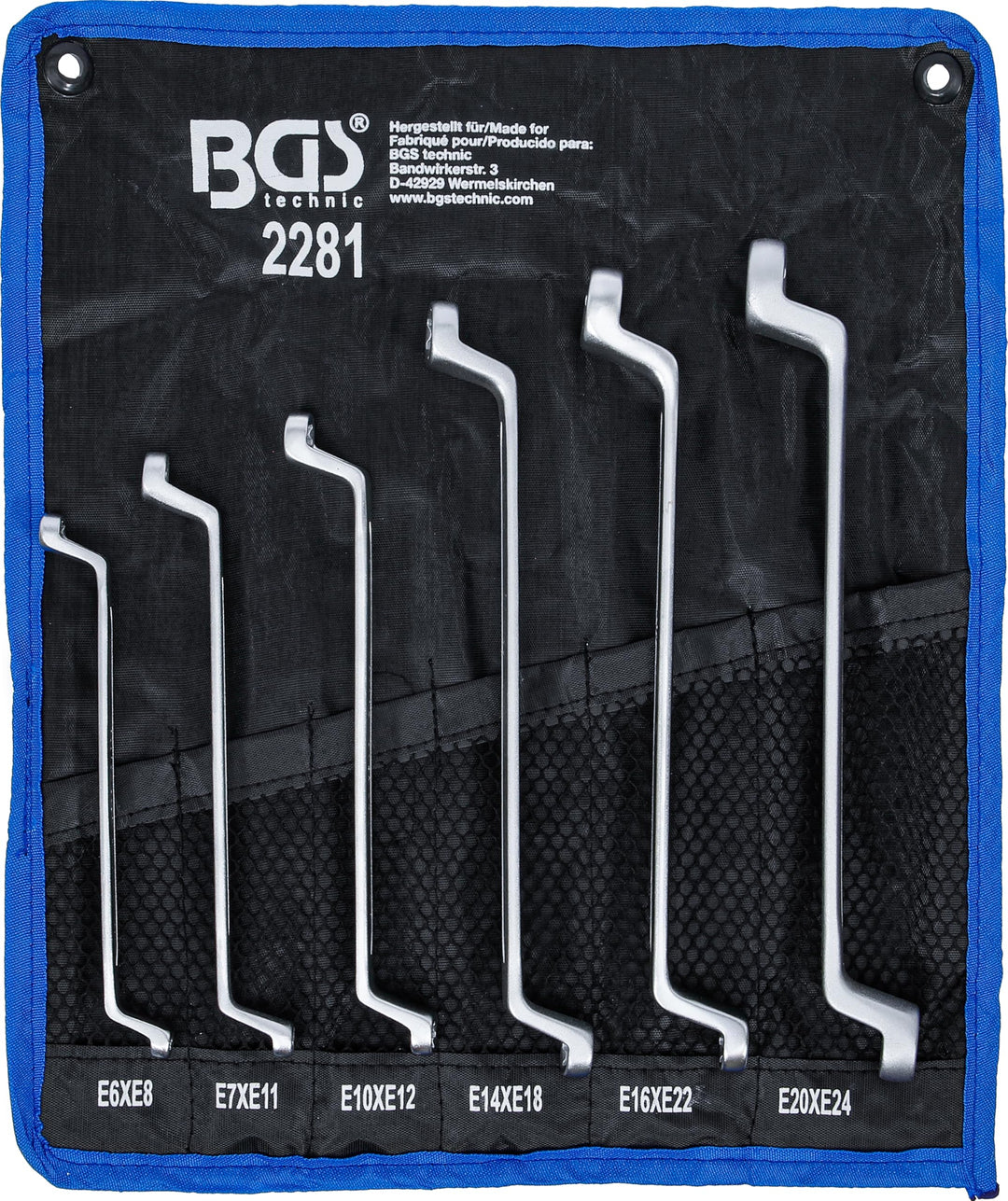 BGS 2281 | Doppel-Ringschlüssel-Satz mit E-Profil-Ringköpfen | gekröpft | SW E6 - E24 | 6-tlg.