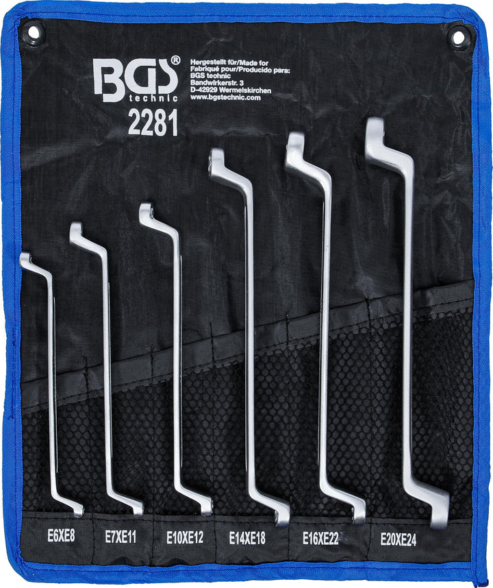 BGS 2281 | Doppel-Ringschlüssel-Satz mit E-Profil-Ringköpfen | gekröpft | SW E6 - E24 | 6-tlg.