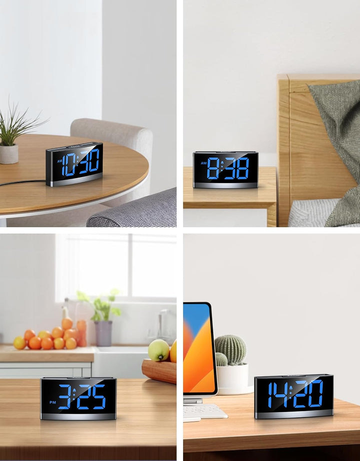Rolgno Wecker Digital, Nachttisch Uhr mit Auffallenden Blauen LED-Ziffern, Alarm Clock für Tiefschlä