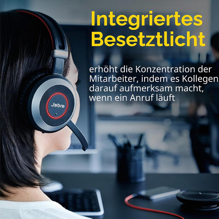 Jabra Evolve 80 MS Stereo Over-Ear Headset – Microsoft Teams zertifizierte Kopfhörer mit aktivem Noi