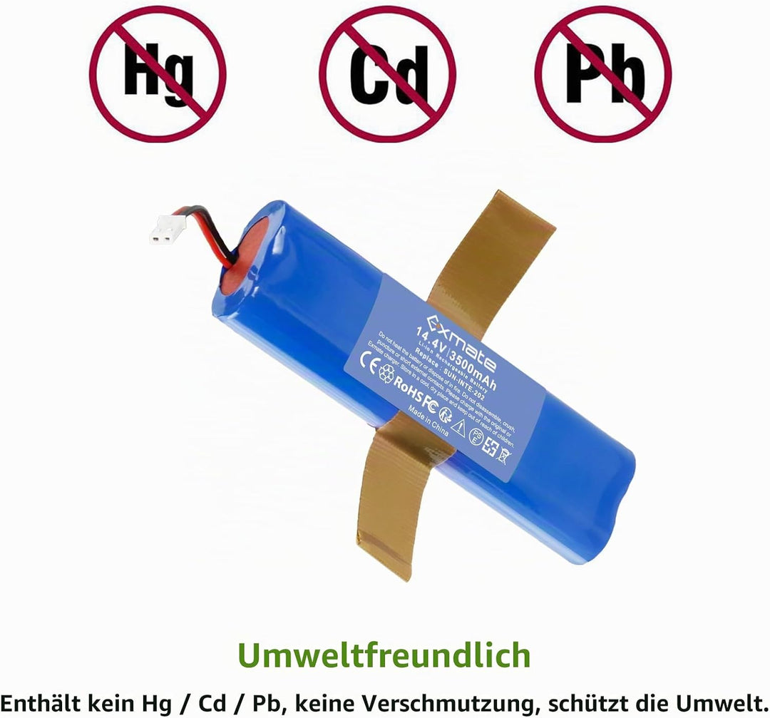 Exmate 14.4V 3500mAh Li-ion akku,Ersatzakku für iLife Zaco V3s Pro,V5s Pro,V8s,V50,X750,Medion MD 18