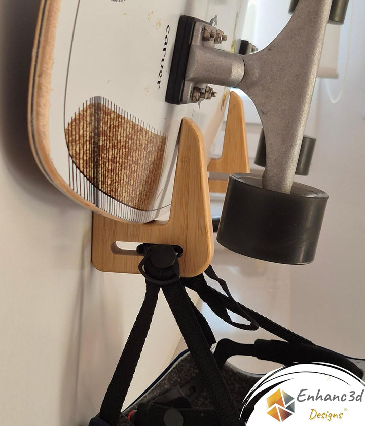 Skate-Wandhalter aus Bambusholz – Moderner und robuster Design – Skateboard-Wandhaken – Longboard-Wa