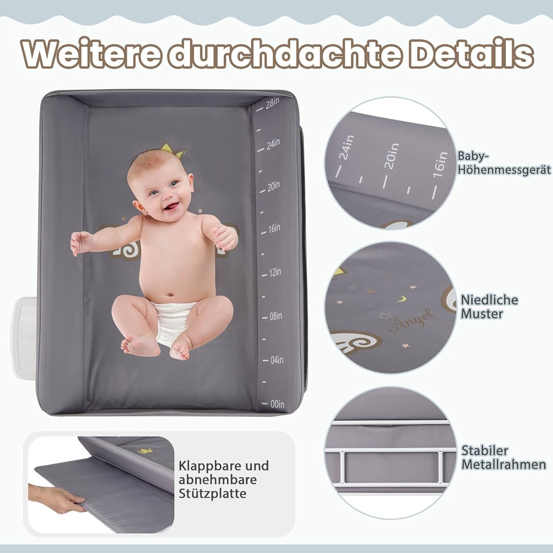DREAMADE Wickeltisch Klappbar, Tragbare Wickelstation Baby mit Wasserbecken, Aufbewahrungskorb, Sich