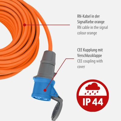 Brennenstuhl CEE 230V Camping-Verlängerungskabel 25m (H07RN-F 3G2,5 Kabel in der Signalfarbe orange,