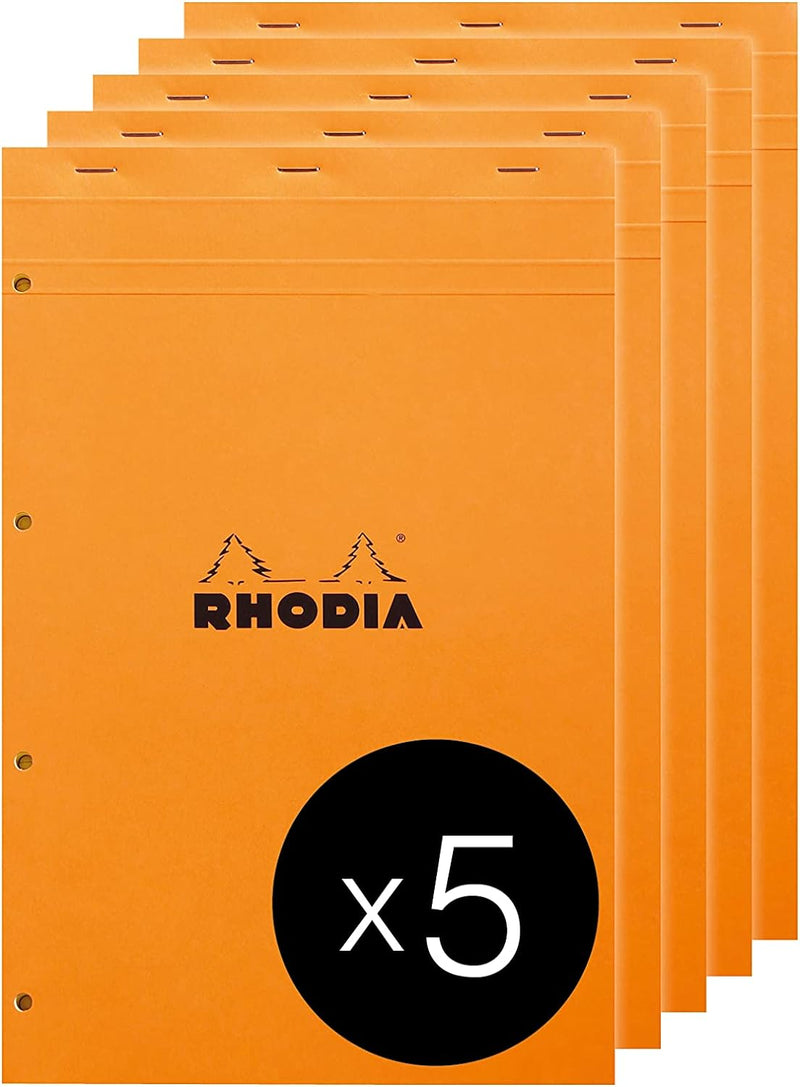 Rhodia 119660C - Packung mit 5 Notizblöcken geheftet No.119, DIN A4+, 80 Blätter gelb liniert mit Ra