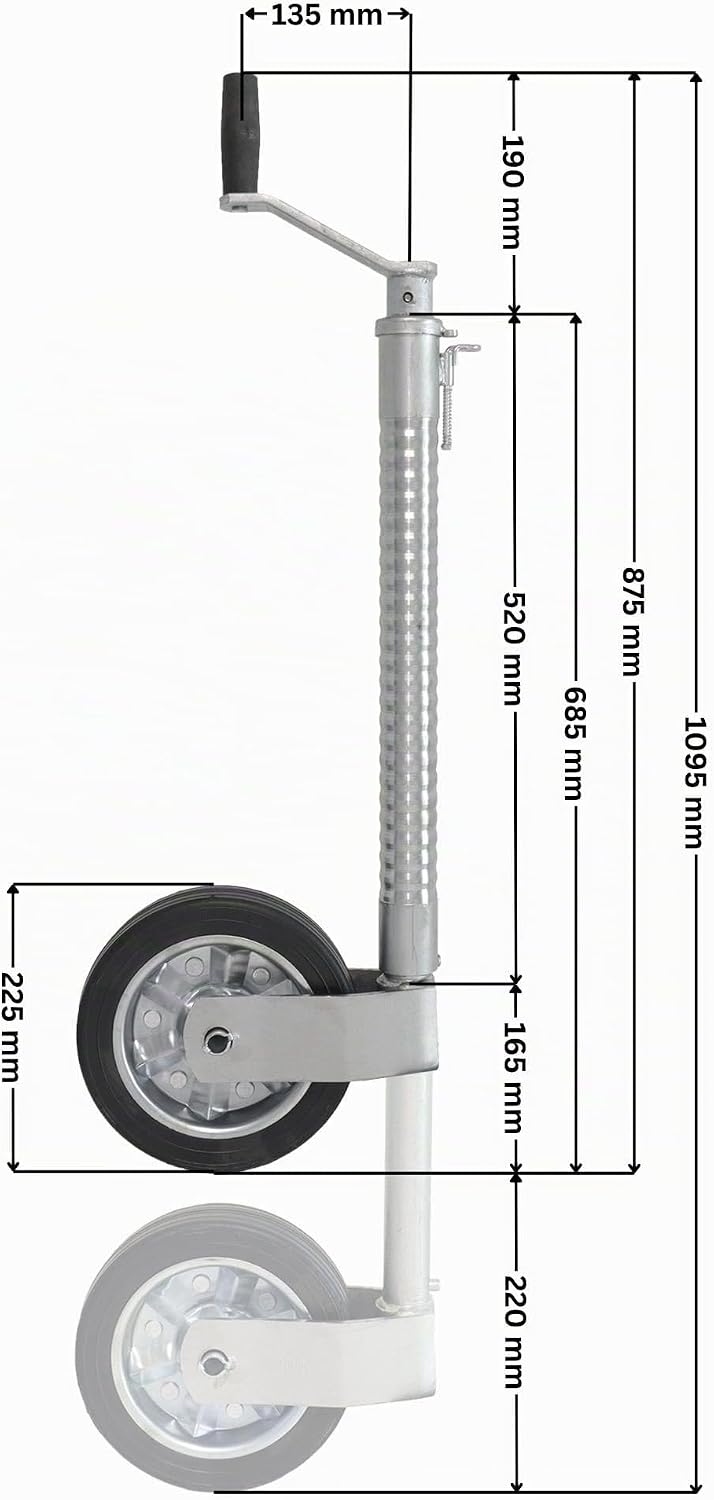 The Drive Stützrad mit Vollgummi-Reifen gerippte Ausführung Extra Lang 350kg Stützlast