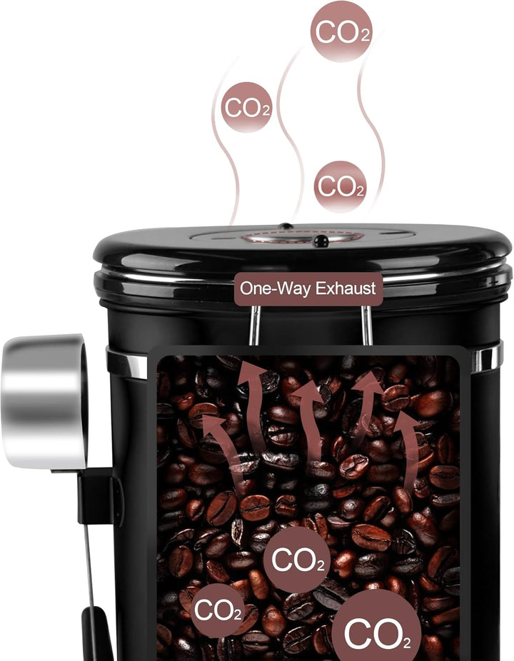 ROCKY&CHAO Kaffeedose Luftdicht aus Edelstahl 1,8L Kaffeebhnen Behälter mit Sichtfenster an der Seit