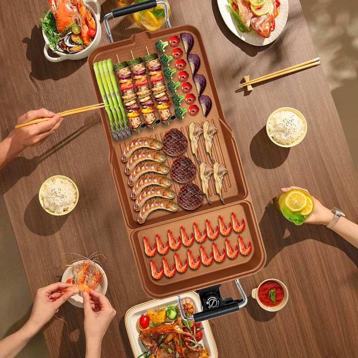 AEWHALE 3-in-1 Grillplatte Elektrisch, 2000 W, Tischgrill Elektrisch für Drinnen und Draussen mit An