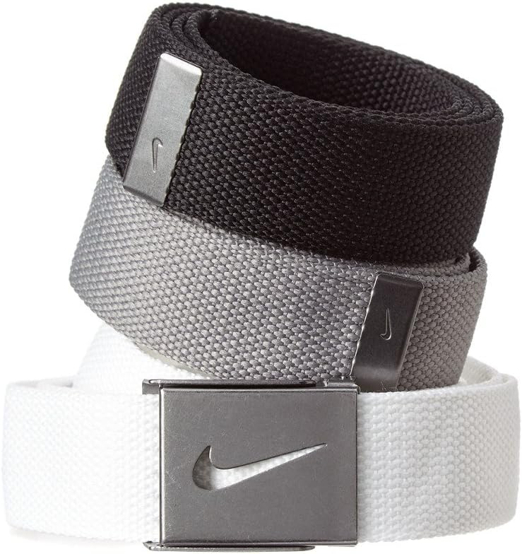 Nike Herren SG Silberfarbene Schnalle mit drei austauschbaren Gürtelriemen Einheitsgrösse Weiss/Grau