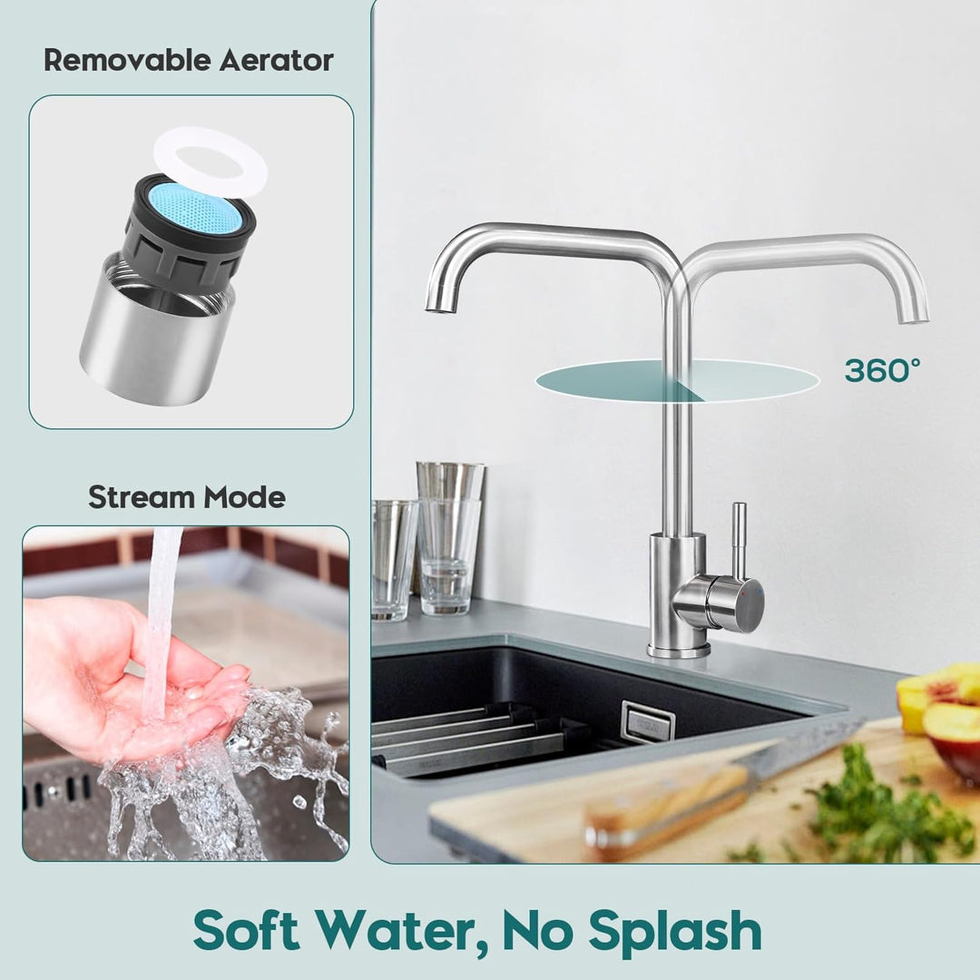BONADE Wasserhahn Küchenarmatur aus SUS304 Edelstahl Gebürsteter Nickel, 360° Schwenkbereich Armatur