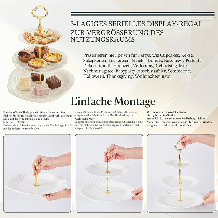 3 Schicht Keramik Tortenständer für Hochzeiten, Desserttisch Display Set für Teepartys Servierplatte