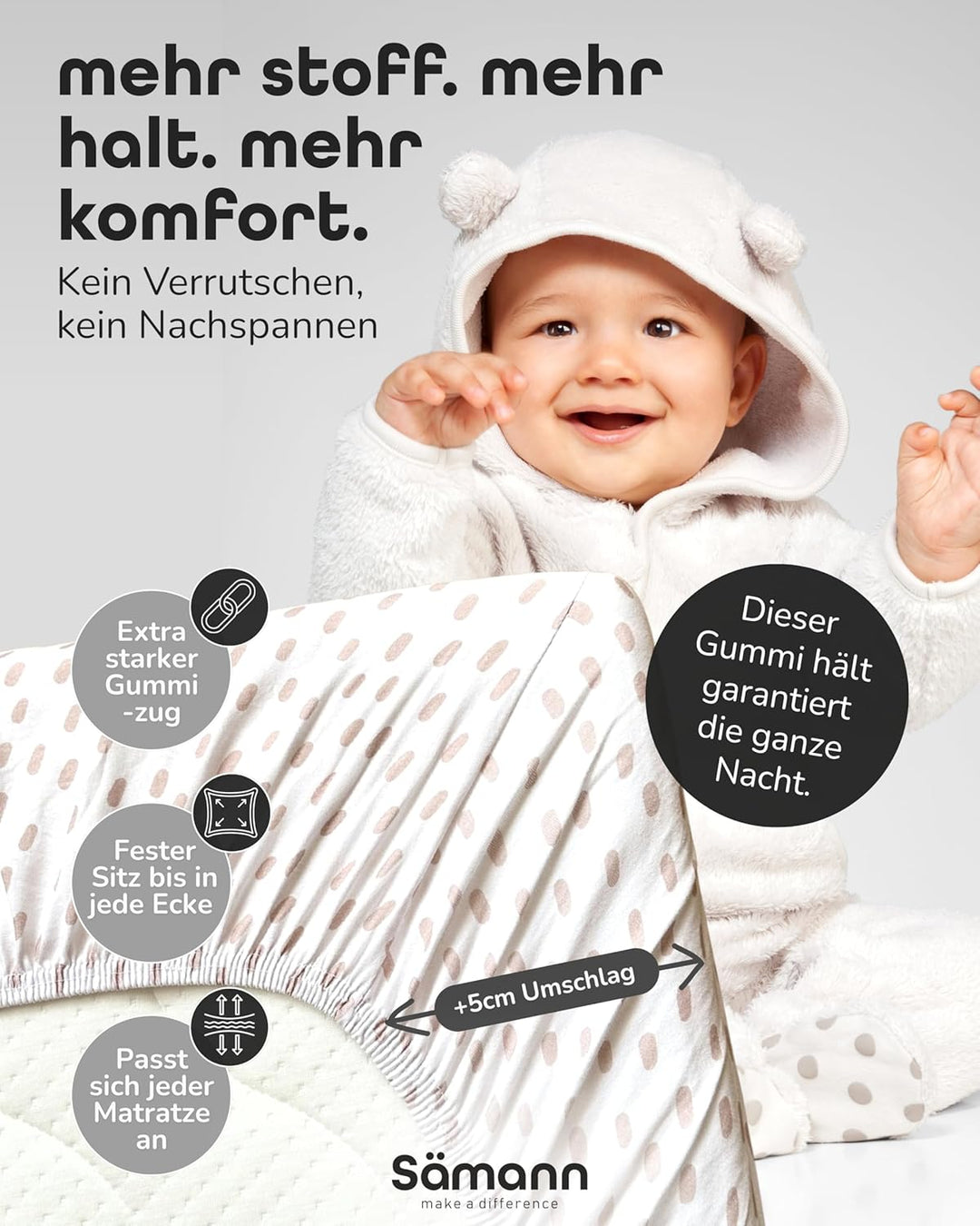 Sämann Jersey Spannbettlaken Spannbetttuch für Laufgitter 75x100 cm, Baumwolle Natur 75x100 cm Natur