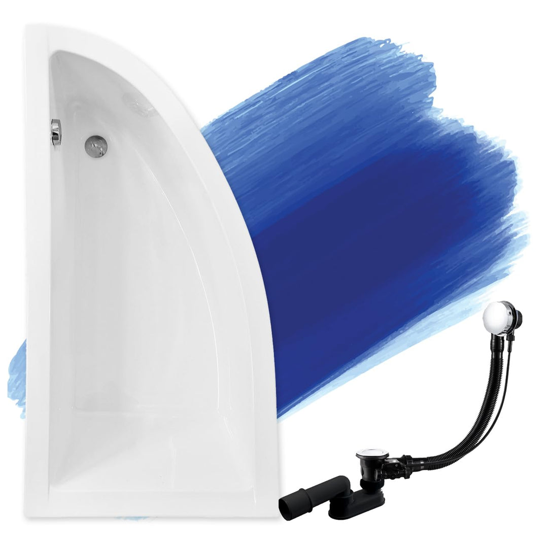 BADLAND Badewanne Original Weiss Acryl Wanne Eckbadewanne PRAKTIKA 140x70 Links KOMPLETTSET SET + Fü