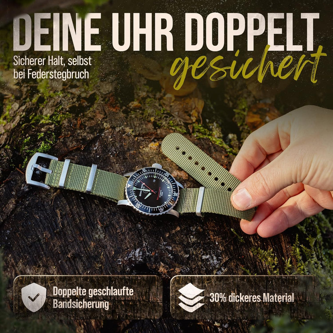 BOMBFROG NATO Strap Uhrenarmband Nylon, Dornenschliesse - Uhrenarmbänder 18 mm 20mm 22mm 24mm, Uhren