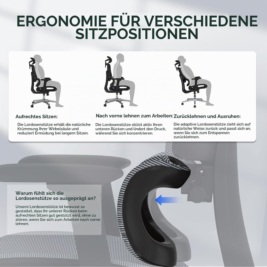 FLEXISPOT C7 LITE Ergonomischer Bürostuhl Schreibtischstuhl, 3D-Armlehnen, 3D-Kopfstütze, 5D-verstel