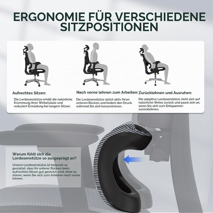 FLEXISPOT C7 LITE Ergonomischer Bürostuhl Schreibtischstuhl, 3D-Armlehnen, 3D-Kopfstütze, 5D-verstel