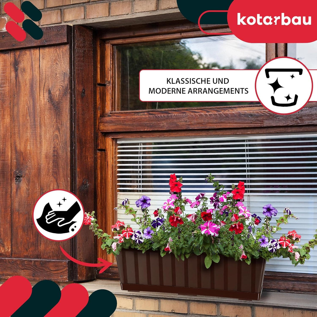 KOTARBAU® 4er Set Blumenkasten - Blumentopf für Balkon - 50 x 18 x 14 cm - Braun - Balkonkasten Balk