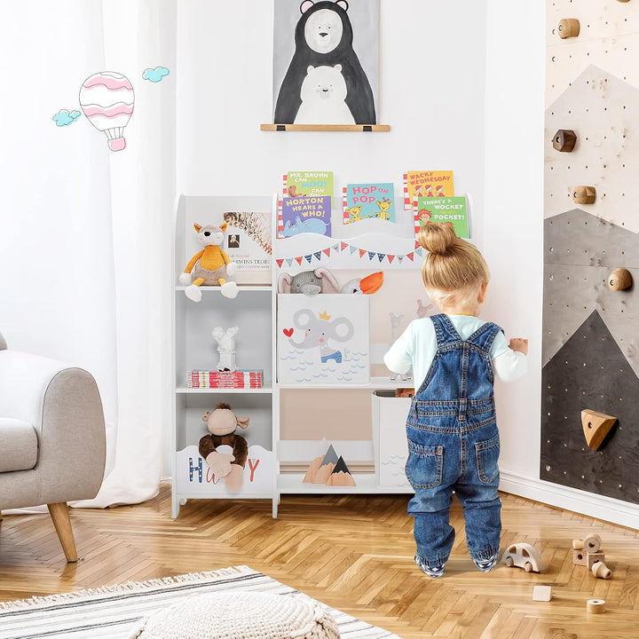 HOMASIS 3-stöckiger Kinderregal, freistehender Kinderspielzeugregal Bücherregal, Aufbewahrung für Sp