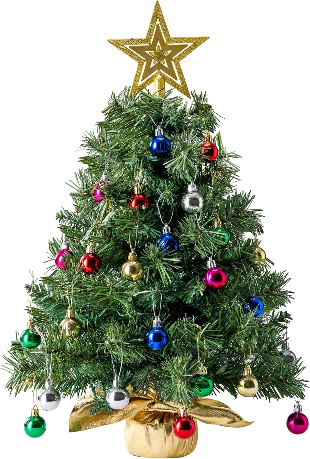JOIEDOMI Kleiner Weihnachtsbaum mit Lichtern, 61 cm, Tisch-Weihnachtsbaum mit Sternen-Baumspitze und