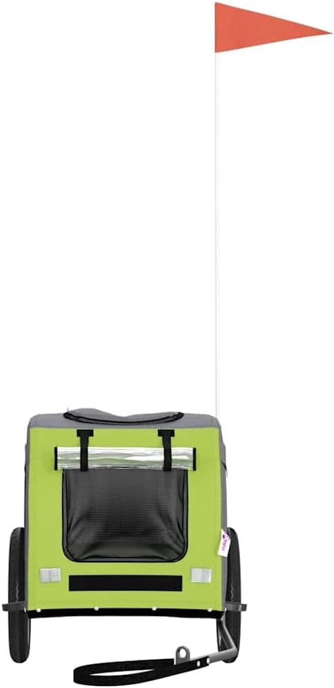 Fahrradanhänger Hunde klappbar grün grau aus Oxford-Gewebe und Eisen mit PVC-Dach, 124 x 53 x 53 cm,