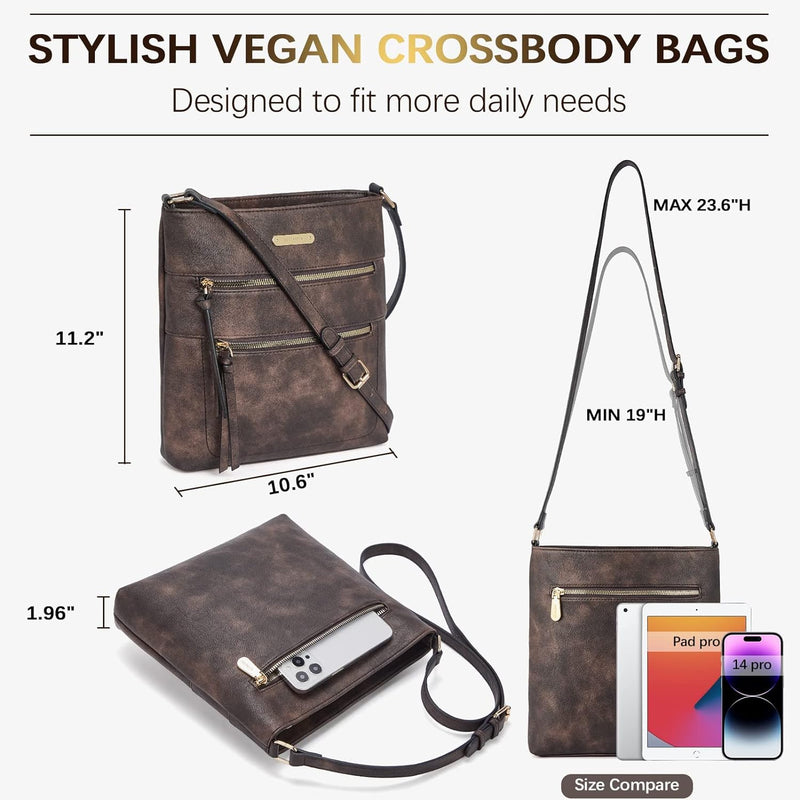 BOSTANTEN Damen Handy Umhängetasche Mittel, PU Leder Crossbody Schultertasche, Reissverschlusstasche