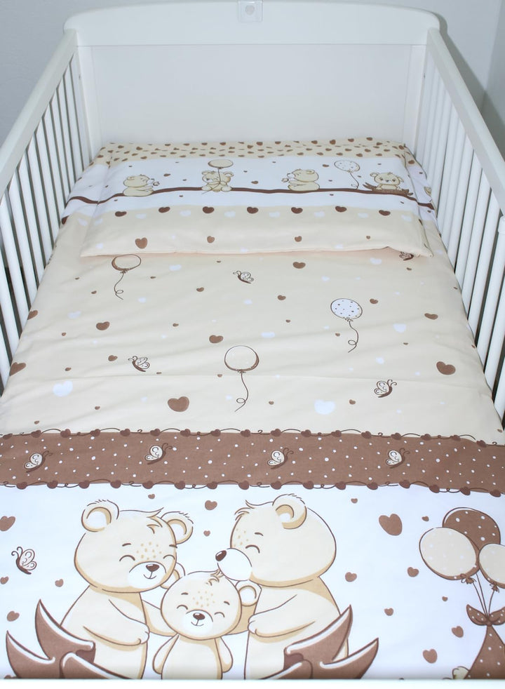 Baby Bettset Bettwäsche mit Himmel Vollstoff - Bärchen Braun - Bettausstattung Set (4 teilig), 4 tei