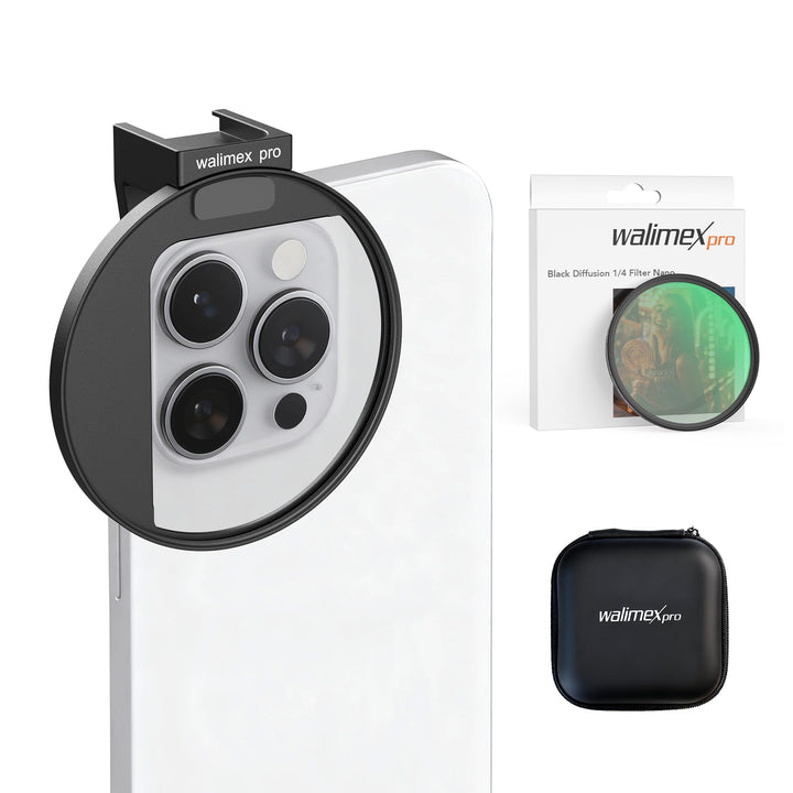 Walimex pro Filterhalter 67 mm für Handykamera, inkl. Diffusionsfilter 67 mm, Cold Shoe Mount für LE