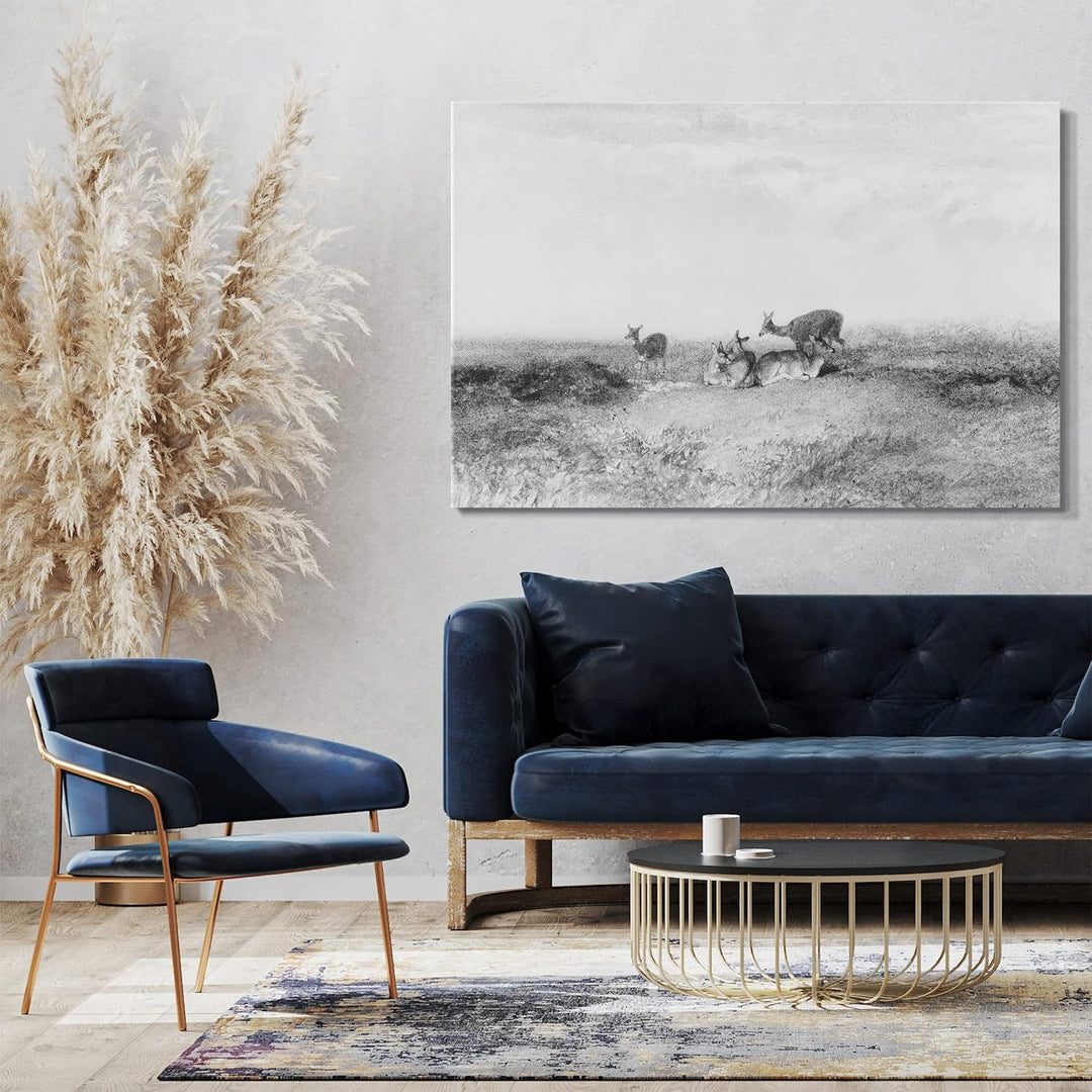 Printed Paintings Leinwand (80x60cm): Karl Bodmer - Hirsch in Einer Landschaft 80x60 cm, 80x60 cm