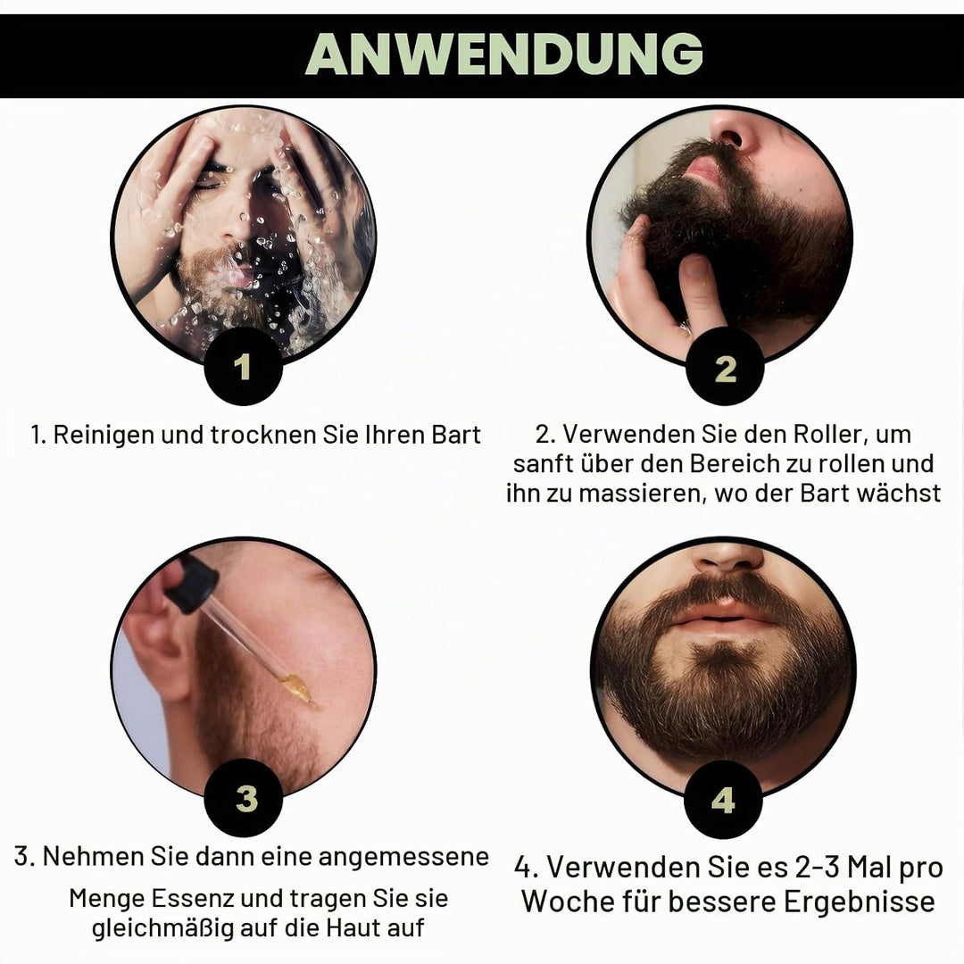 Bartwuchs Kit, 2 Stück Bartwuchs Serum Öl mit 2 Bartroller, Bartwachstums Öl, Bartwuchs Kit, Bartwac