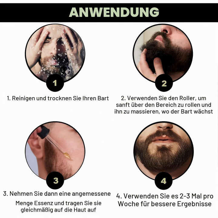 Bartwuchs Kit, 2 Stück Bartwuchs Serum Öl mit 2 Bartroller, Bartwachstums Öl, Bartwuchs Kit, Bartwac