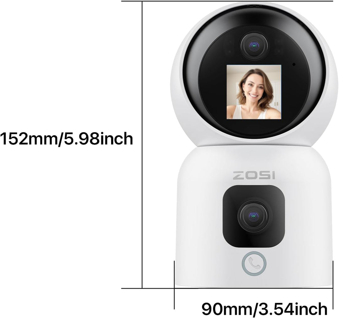 ZOSI Dual-Linse WLAN Überwachungskamera Innen 3MP+3MP, 2-Wege-Video, 2,4/5Ghz WiFi IP Kamera 360° Sc
