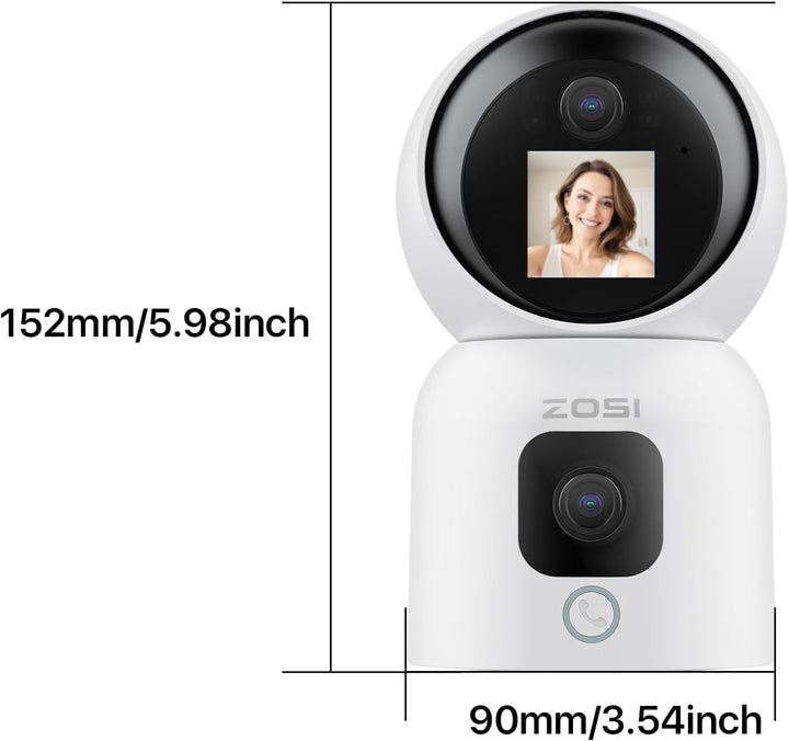 ZOSI Dual-Linse WLAN Überwachungskamera Innen 3MP+3MP, 2-Wege-Video, 2,4/5Ghz WiFi IP Kamera 360° Sc