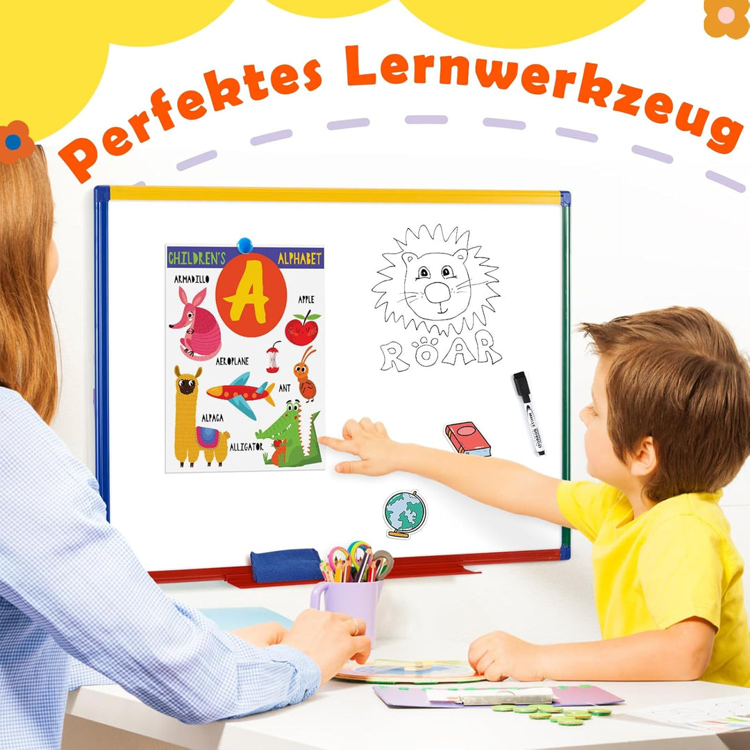 Swansea Whiteboard für Kinder, 60x45cm, Doppelseitig, Kleine Magnettafel Kinder Wand mit Maker für S