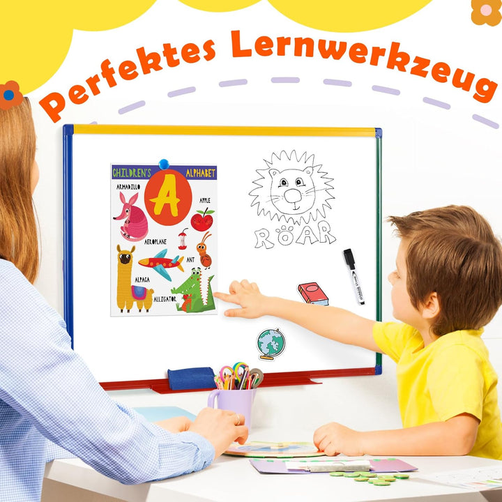 Swansea Whiteboard für Kinder, 60x45cm, Doppelseitig, Kleine Magnettafel Kinder Wand mit Maker für S