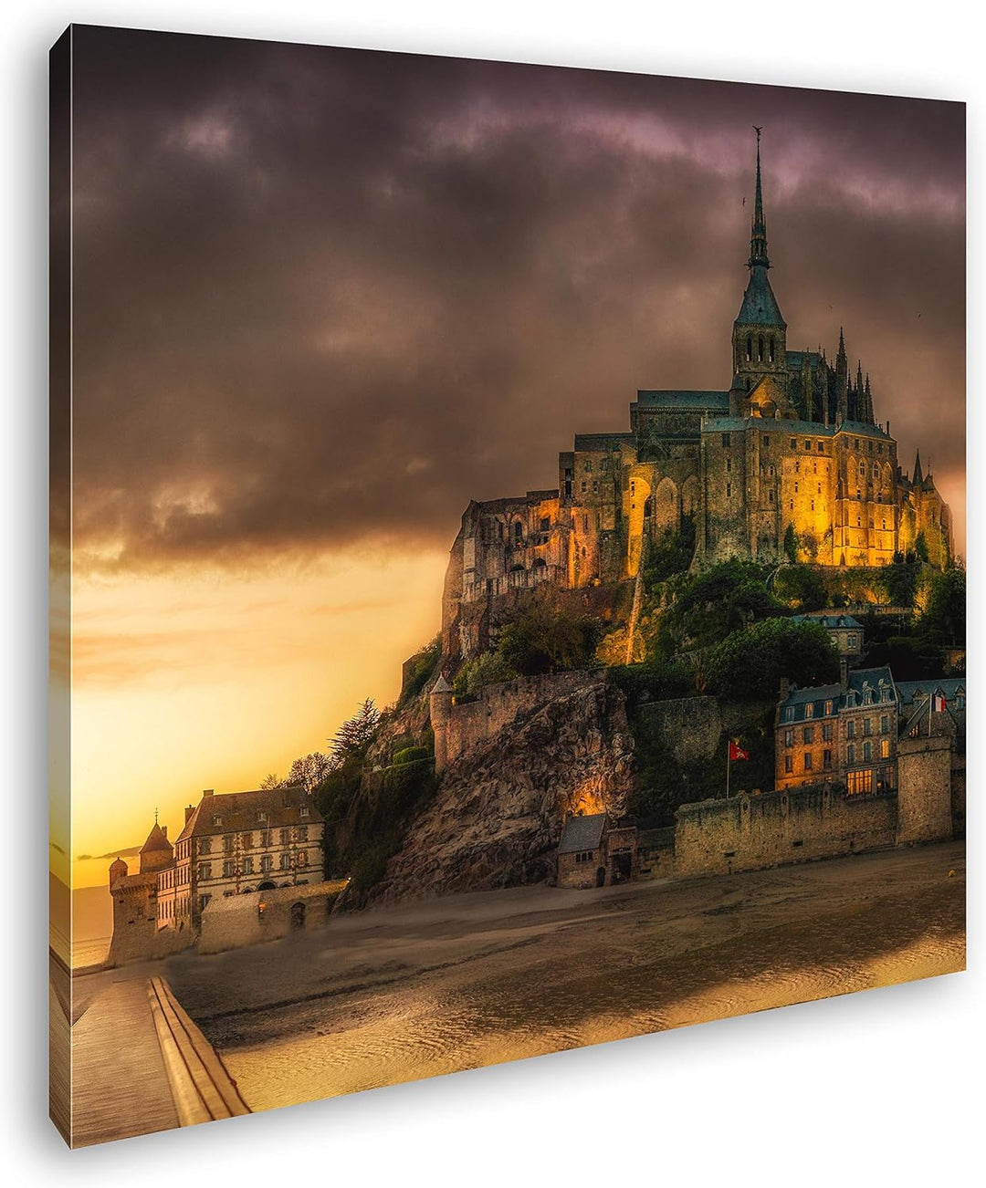 deyoli Mont St Michel bei Sonnenuntergang Format: 70x70 als Leinwandbild, Motiv fertig gerahmt auf E
