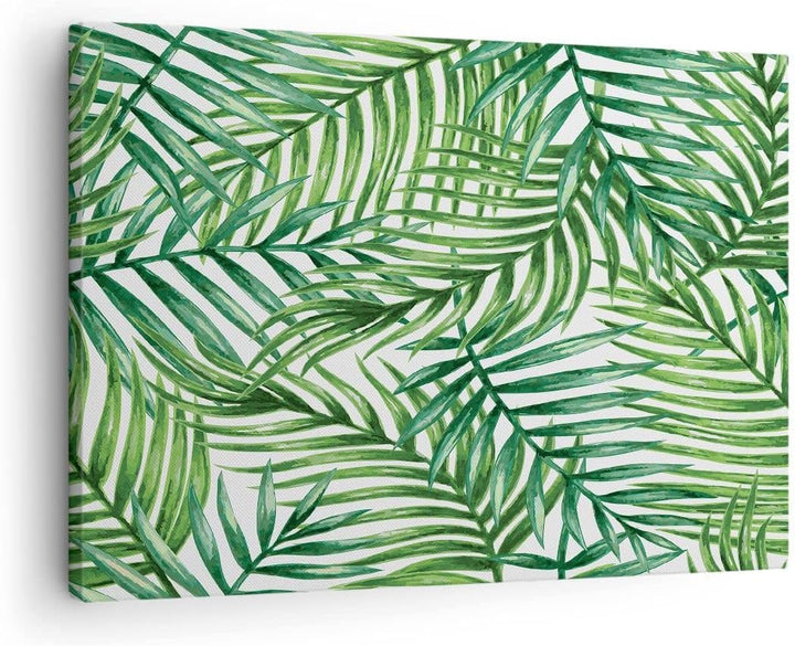 Bilder auf Leinwand Palme Blatt grün Leinwandbild mit Rahmen 70x50cm Wandbilder Dekoration Wohnzimme