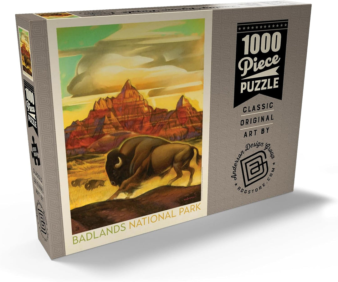 Badlands National Park: Rumbling Herd, Vintage Poster - Premium 1000 Teile Puzzle - MyPuzzle Sonderk