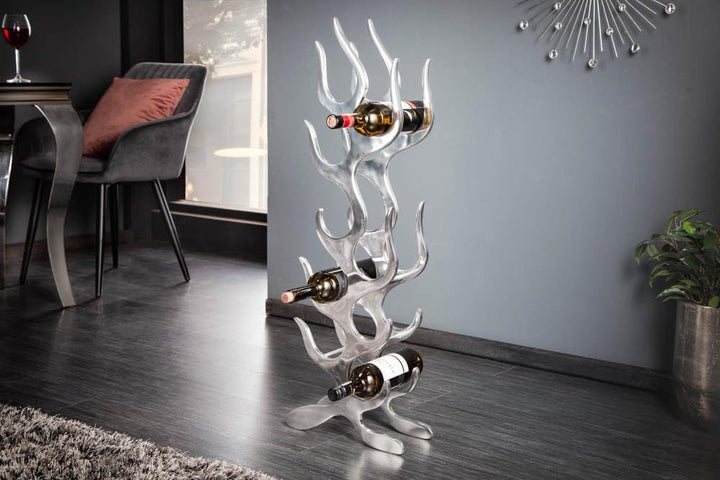 Riess Ambiente modernes Weinregal Flame 93cm Silber für 9 Flaschen Flaschenhalter Flaschenregal Wein