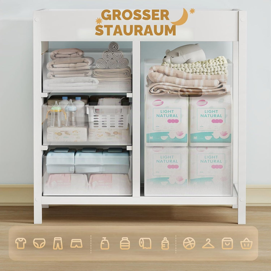 AIYAPLAY Wickeltisch mit 4 Schubladen, Wickelkommode für 0-12 Monate (max. 11kg), mit Matte, Säuglin
