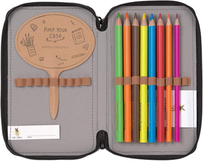 LÄSSIG Federmäppchen befüllt 20-teilig School Triple Pencil Case Unique Rose/Blue/Black