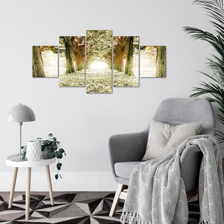 Runa Art Wandbilder Wald Landschaft 5 Teilig Bild auf Vlies Leinwand Deko Schlafzimmer Wohnzimmer Na