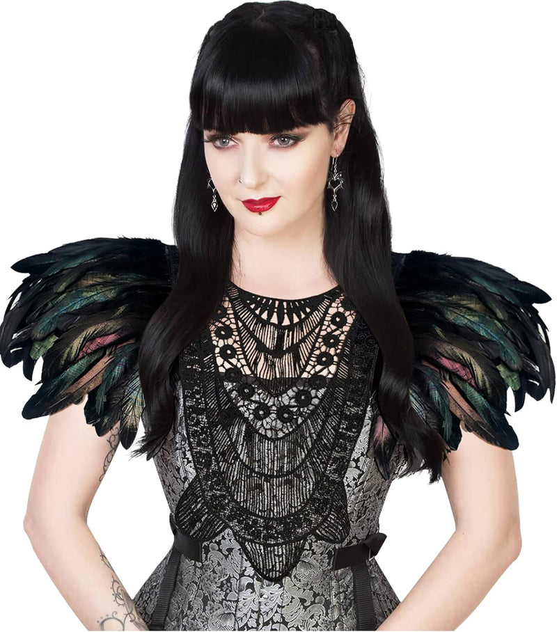 keland Gothic Halloween Kostüme Feder Schal Epauletten Schulterflügel mit Spitzenkragen (Z-Schwarz),