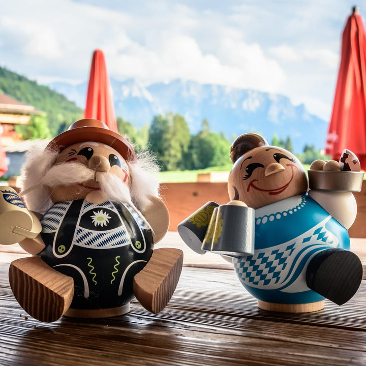Seiffener Volkskunst | Räuchermännchen Räucherfrau | 10 cm | Kugelräuchermännchen aus dem Erzgebirge