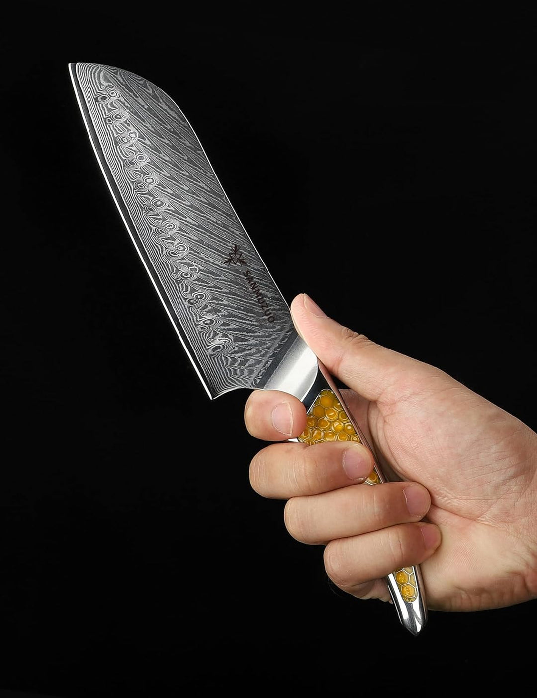 SANMUZUO 17,5CM Santokumesser, Kochmesser aus Japanischem VG-10-Damaststahl, ultrascharfes Küchenmes