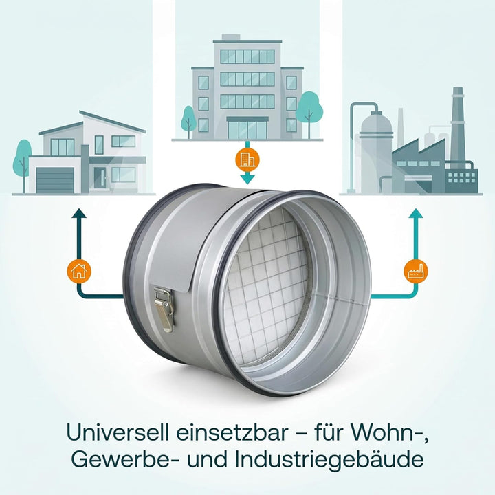 Easy Act Grobstaubfilter rund Ø 200 mm für Zuluft, Rohrfilter aus verzinktem Stahl zur Grobpartikel-